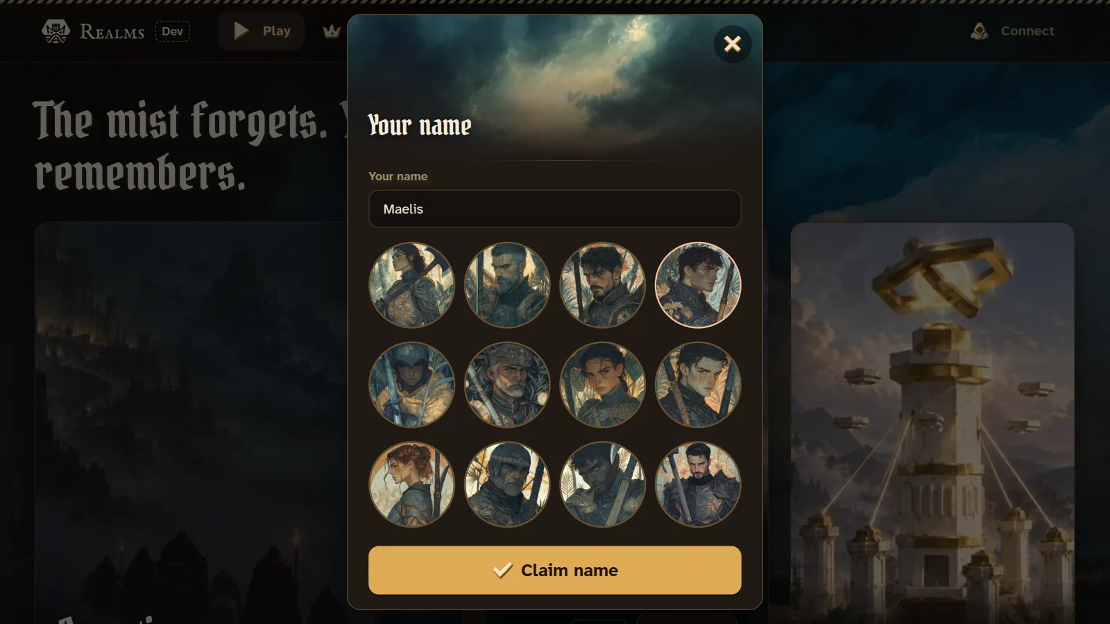 A new account claims its name and picks a portrait.