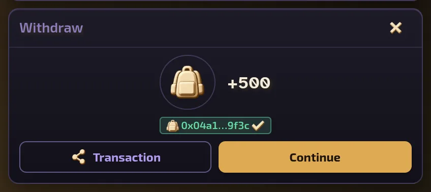 A Frontier realm's LORDS, withdrawn to the payout wallet.